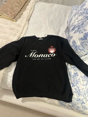 monaco Black Crewneck Sweater with Script Logo and Crest